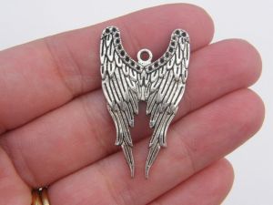 4 Angel wings pendants antique silver tone AW24