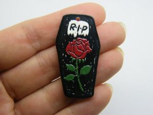 4 Coffin R.I.P. rose Halloween pendants black red white  acrylic HC323