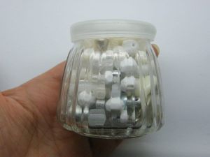 1 Glass bottle jar with plastic lid 6.85 x 6.8cm with random silver and white beads