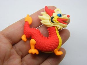 4 Dragon pendants  red orange yellow PVC plastic A