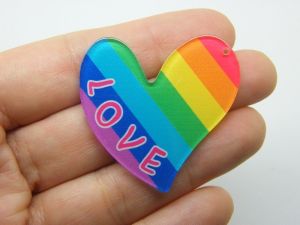 4 Rainbow heart LOVE pendants acrylic H311