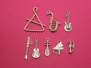 The Musical Instrument Collection - 8 different antique silver tone charms