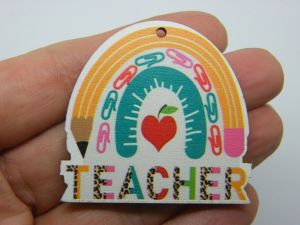 4 Teacher rainbow pendants printed wood P