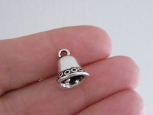 6 Bell pendants charms antique silver tone CT