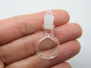 4 Mini glass bottle pendants with plastic lids M361