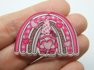 4 Rainbow gnome dwarf pendants white pink acrylic P76
