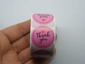 1 Roll Thank you heart pink and black 500 stickers  01