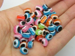 100 Evil eye oval resin beads mixed colours AB361