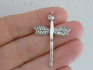 10 Dragonfly pendants charms antique silver tone A
