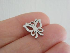 4 Butterfly charms silver stainless steel A381