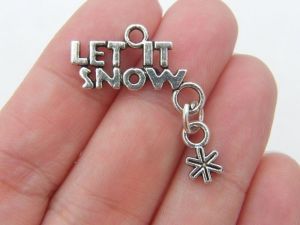 8 Let it snow Christmas connector charms antique silver tone SF51
