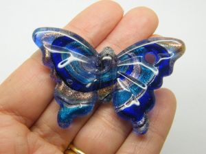 1 Butterfly pendant lamp work royal blue glass AF
