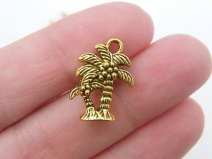 10 Palm tree charms antique gold tone T22