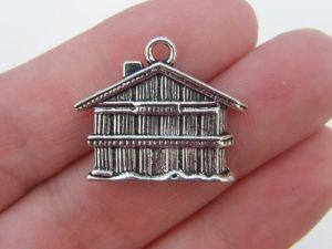 2 House log cabin charms antique silver tone P57