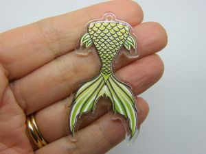 2 Mermaid tail pendants clear green black acrylic FF