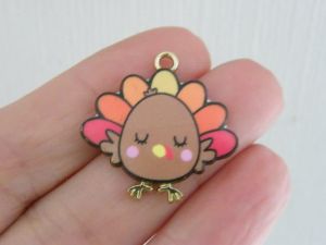 4 Turkeys charms gold and brown tone B88