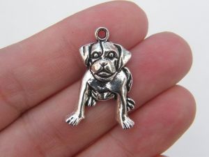 6 Dog charms antique silver tone A984
