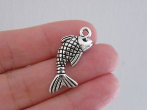 12 Fish charms antique silver tone FF192