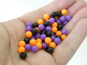 120 Black orange and purple Halloween 6mm random mixed acrylic round beads AB248 - SALE 50% OFF