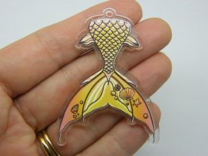 2 Mermaid tail pendants clear yellow black acrylic FF