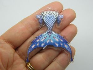 2 Mermaid tail pendants clear blue black acrylic FF26