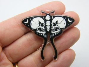 2  Moth skull pendants black white clear acrylic HC47