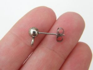 20 Earring posts with loops and butterfly and stoppers 17 x 8mm stainless steel FS263