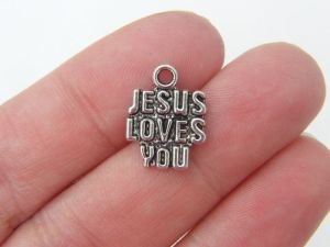 14 Jesus loves you charms antique silver tone R22