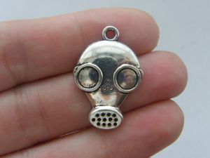 4 Gas mask pendants antique silver tone G32