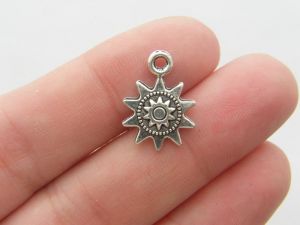 10 Sun charms antique silver tone S69