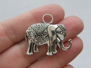 2 Elephant pendants antique silver tone A507