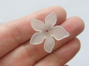 12 White flower bead caps acrylic plastic  29 x 27mm BB843