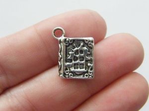 8 Spell book charms antique silver tone HC28