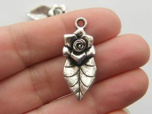 10 Rose leaf charms antique silver tone F25
