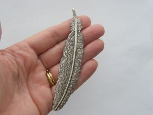 2 Feather  pendants antique silver tone B231