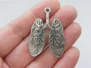 BULK 10 Lungs pendants antique silver tone MD31