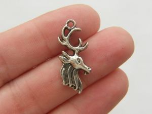 6 Buck deer charms antique silver tone A231