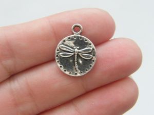 8 Dragonfly charms antique silver tone A384