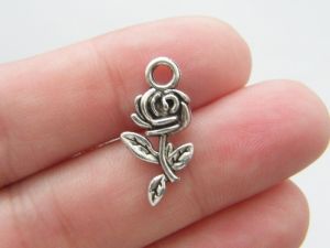 10 Rose charms antique silver tone F57