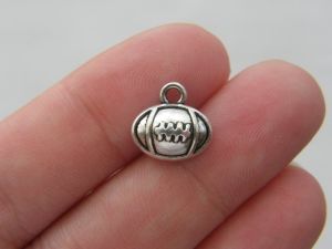 12 American football ball charms antique silver tone SP5