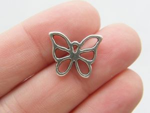 10 Butterfly charms antique silver tone A356