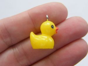 6 Rubber duck charms yellow orange black resin P85