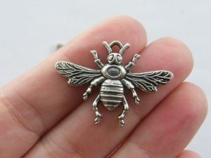 4 Bee charms antique silver tone A313