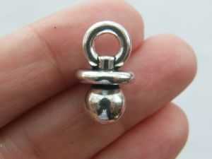 6 Dummy pacifier charms antique silver tone P577