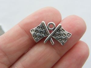 8 Checkered flag charms antique silver tone SP44