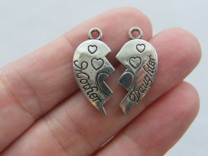 2 Mother Daughter charms antique silver tone M211