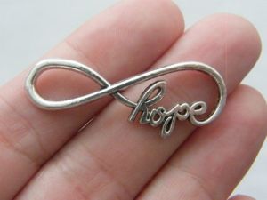 4 Hope Infinity charms or connectors antique silver tone I9