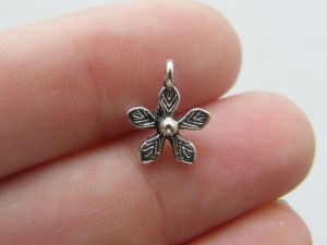 16 Flower charms antique silver tone F61