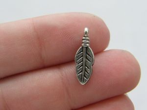 18 Feather charms antique silver tone B218