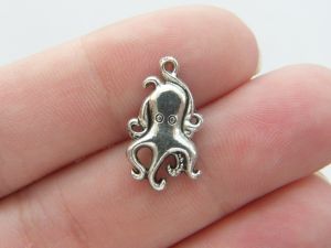 14 Octopus charms antique silver tone FF110